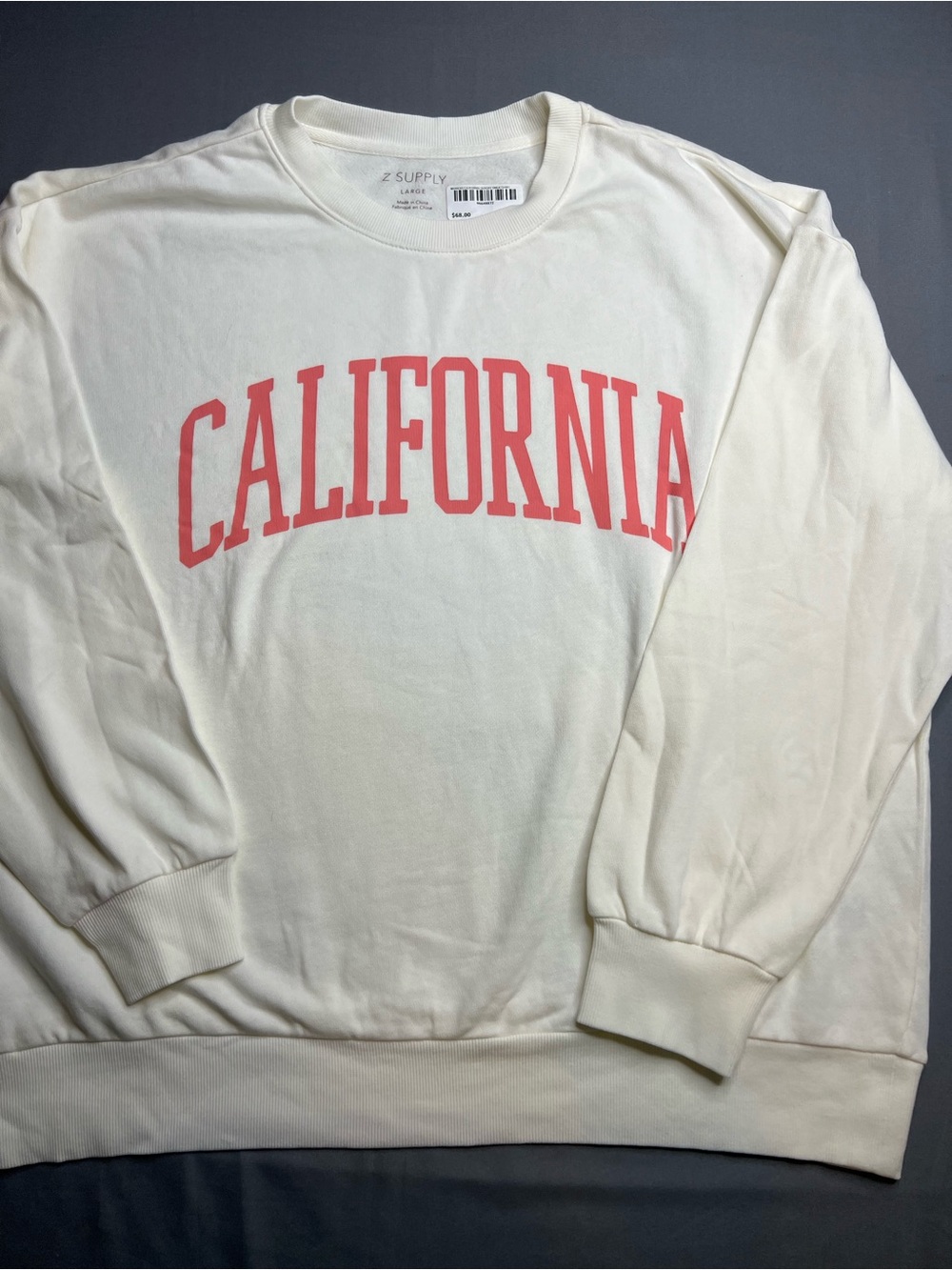 Z Supply Cream Crewneck with Pink "CALIFORNIA" Graphic NWT